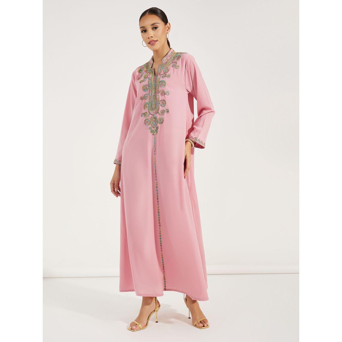 جلابية طويلة بتفاصيل مُطرّزة مع اكمام طويلة ماكسيم كرييشن × ستايلي-women-arabicclothing-jalabiyas-image-4