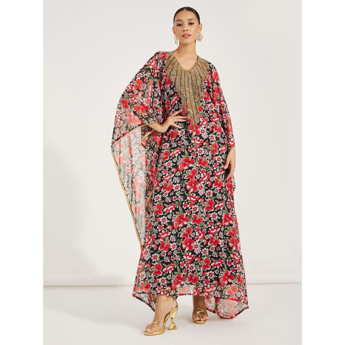 قفطان بتفاصيل مُطرّزة واكمام بنمط رداء ماكسيم كرييشن × ستايلي-women-arabicclothing-kaftan-image-1