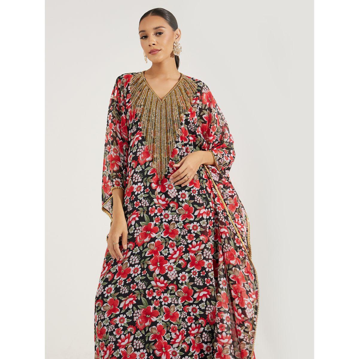 Maxim Creation X Styli  Embroidery Detail V Neck Kaftan-women-arabicclothing-kaftan-image-2