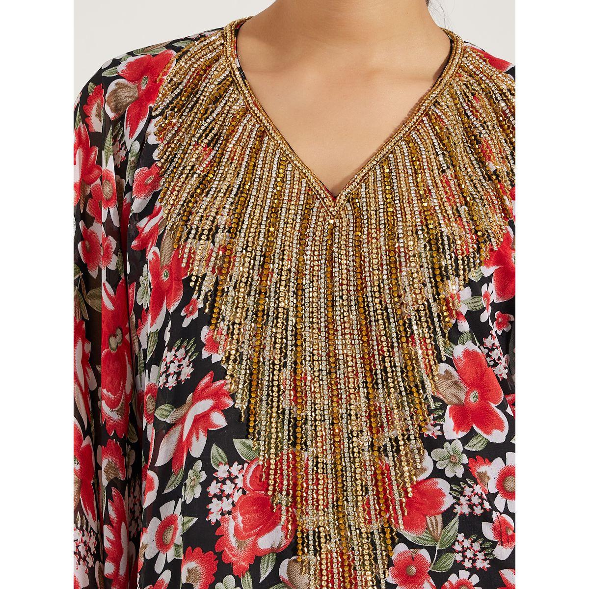 قفطان بتفاصيل مُطرّزة واكمام بنمط رداء ماكسيم كرييشن × ستايلي-women-arabicclothing-kaftan-image-3