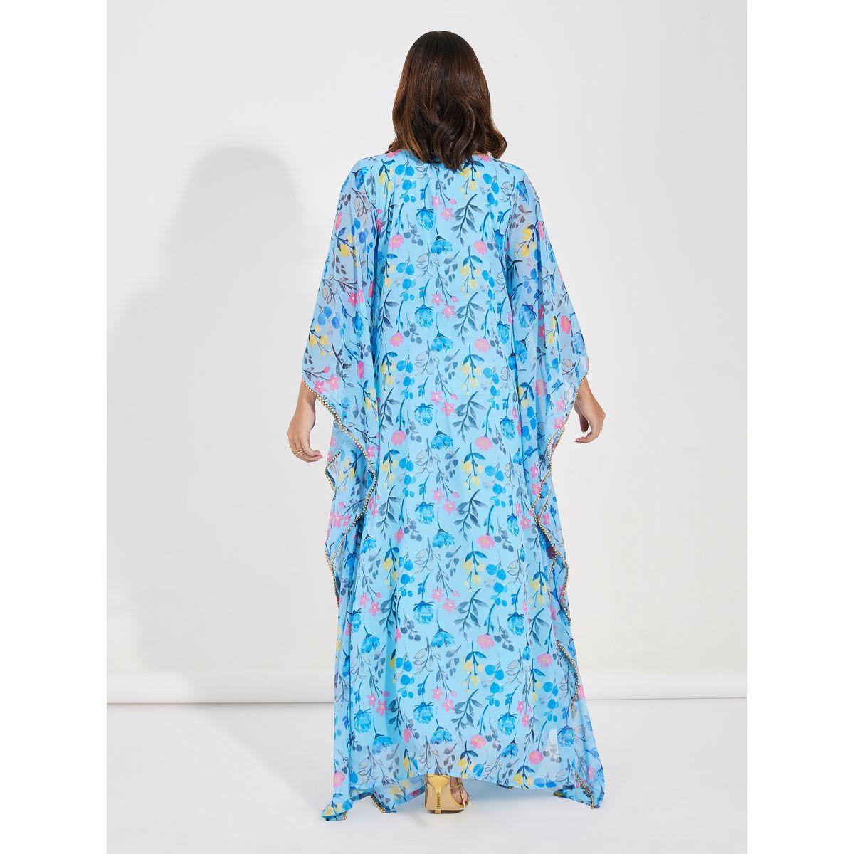 قفطان مطبع بزهور مع تداخلات مُطرّزة ماكسيم كرييشن × ستايلي-women-arabicclothing-kaftan-image-4