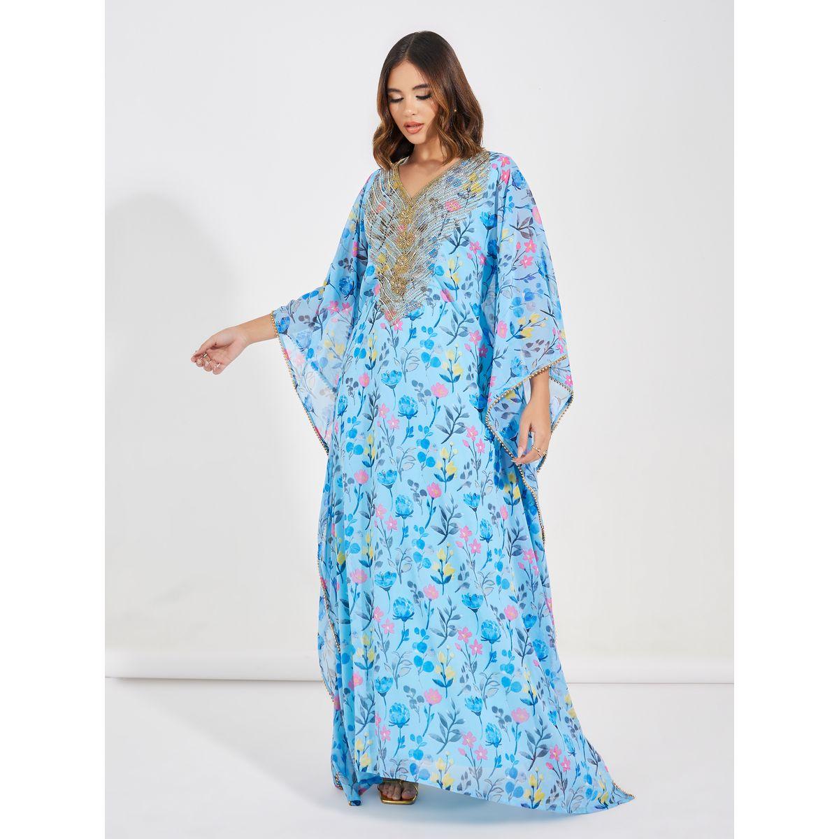Maxim Creation X Styli  Floral Print Kaftan with Embroidery Panel-women-arabicclothing-kaftan-image-5