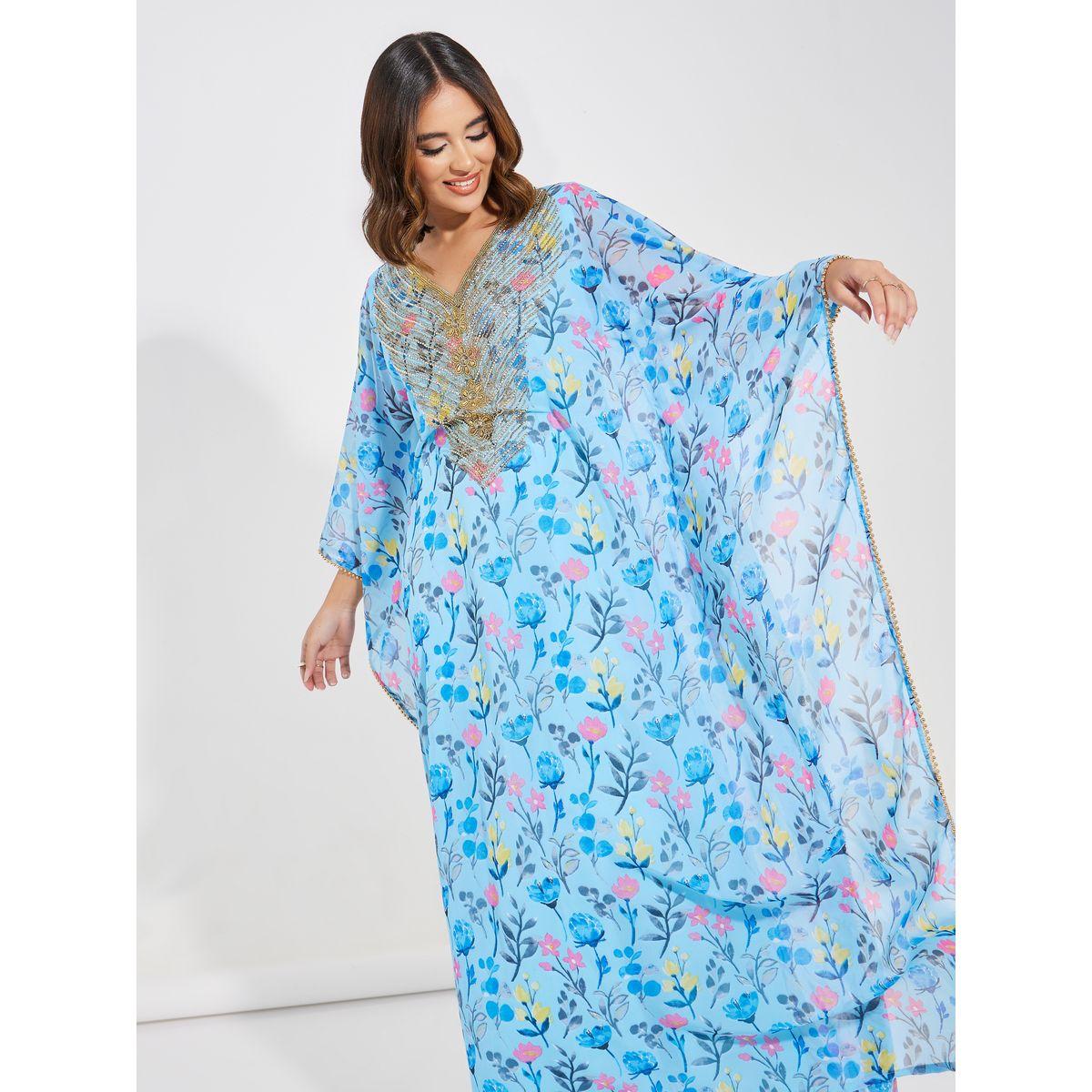 Maxim Creation X Styli  Floral Print Kaftan with Embroidery Panel-women-arabicclothing-kaftan-image-6