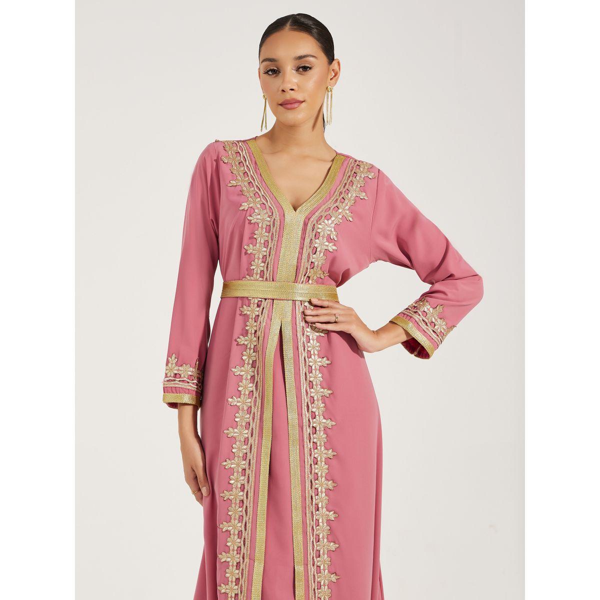 قفطان بتفاصيل دانتيل مع اربطة ماكسيم كرييشن × ستايلي-women-arabicclothing-kaftan-image-2
