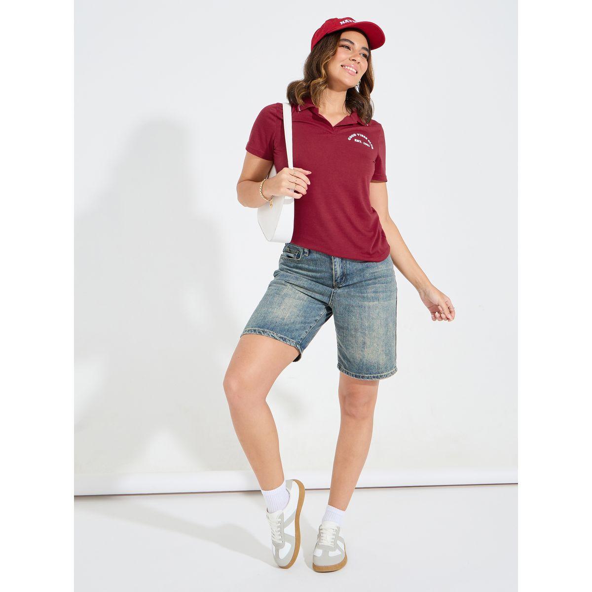 Styli Elevate Regular Fit Slogan Print Polo T-Shirt-women-clothing-tshirts-image-2