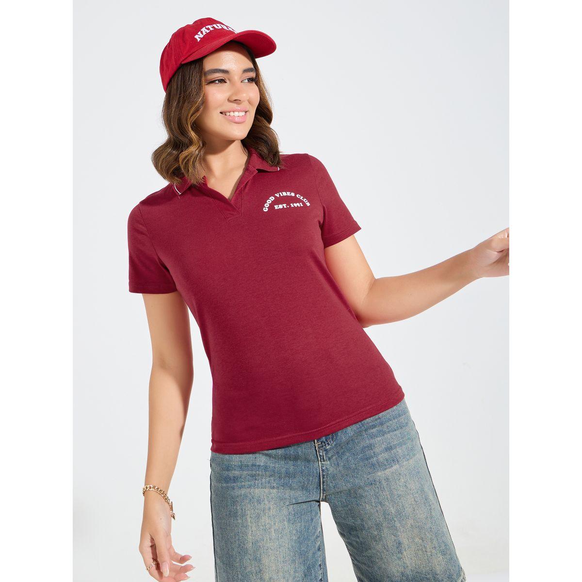Styli Elevate Regular Fit Slogan Print Polo T-Shirt-women-clothing-tshirts-image-3