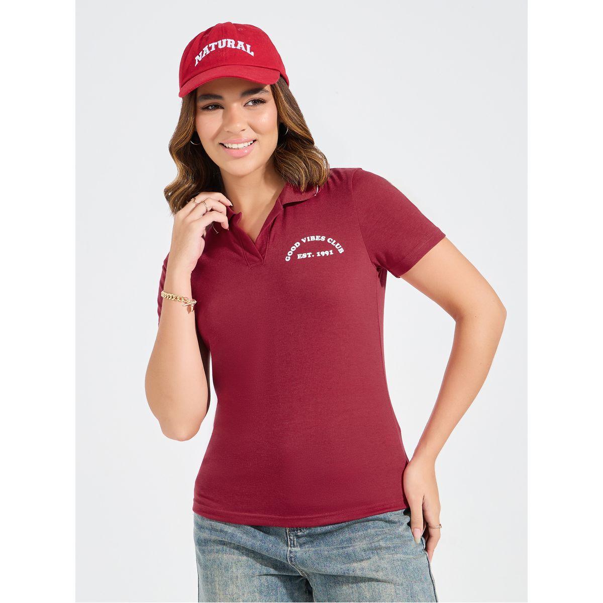 Styli Elevate Regular Fit Slogan Print Polo T-Shirt-women-clothing-tshirts-image-4