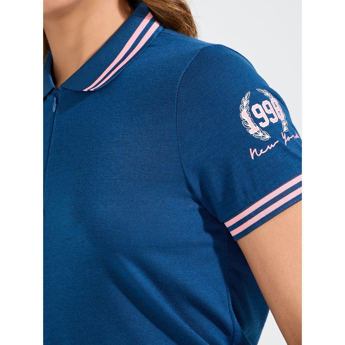 تيشيرت بياقة بولو وحواف بتفاصيل متباينة-women-clothing-tshirts-image-3