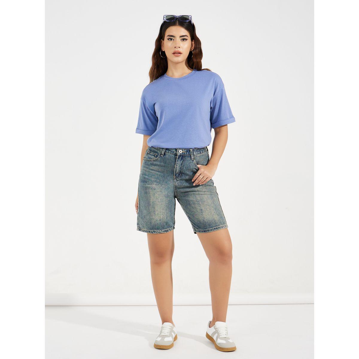 Styli Drop Shoulder Turn Up Sleeves Solid T-Shirt-women-clothing-tshirts-image-3