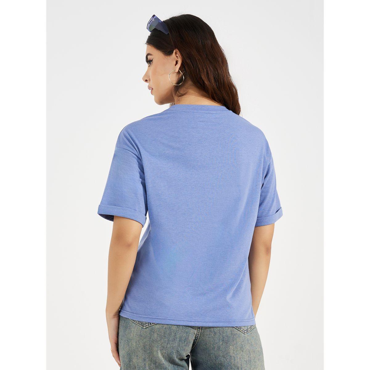 Styli Drop Shoulder Turn Up Sleeves Solid T-Shirt-women-clothing-tshirts-image-5