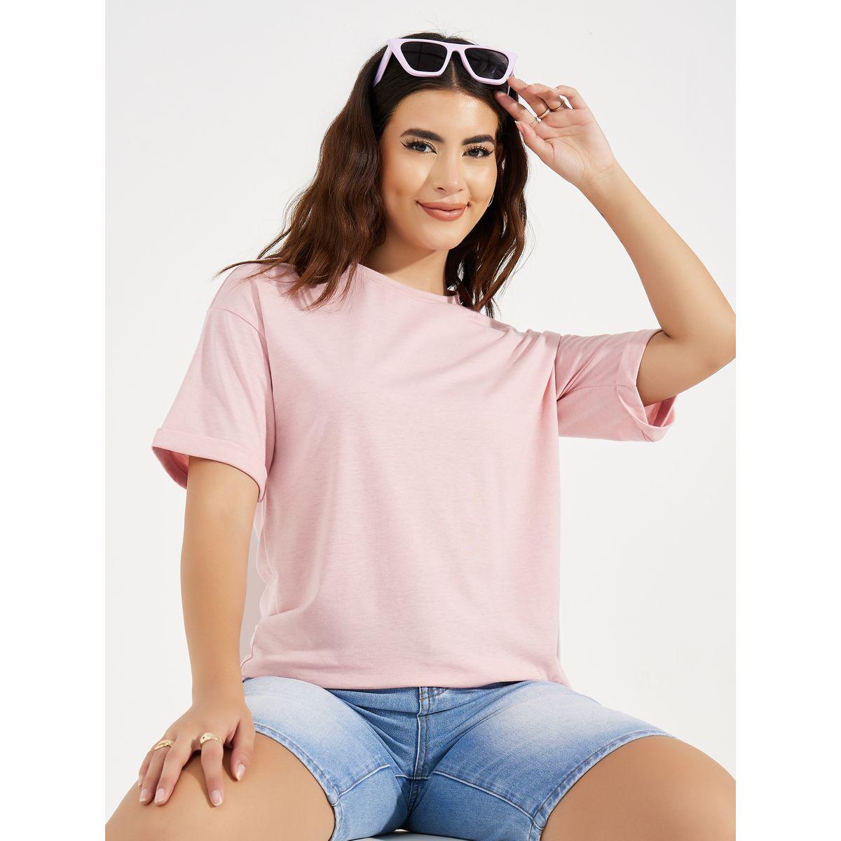 Styli Drop Shoulder Turn Up Sleeves Solid T-Shirt-women-clothing-tshirts-image-1