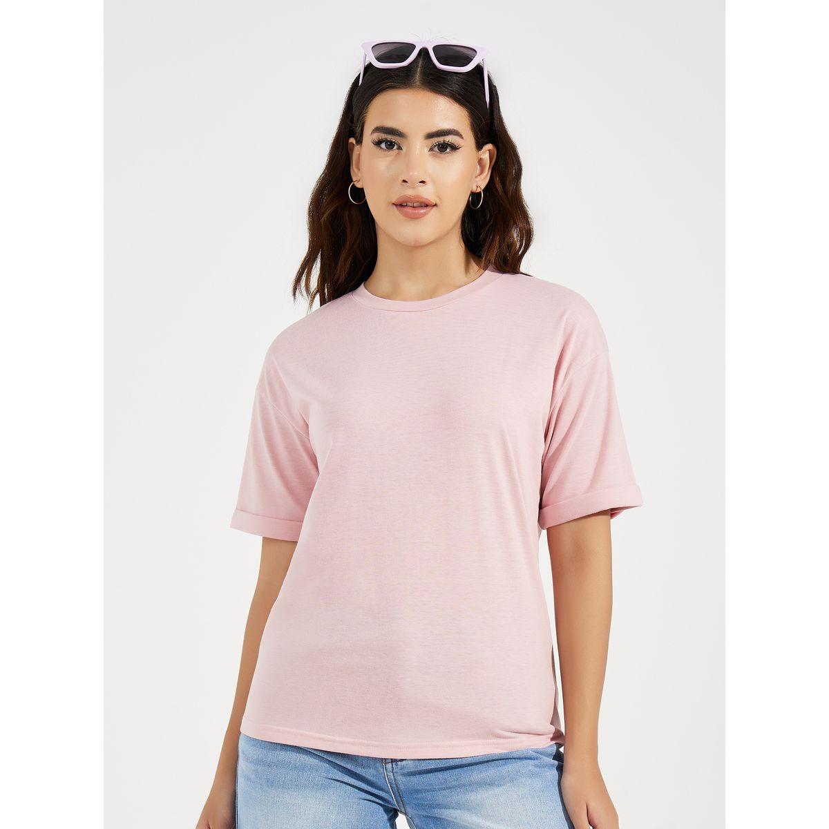 Styli Drop Shoulder Turn Up Sleeves Solid T-Shirt-women-clothing-tshirts-image-3