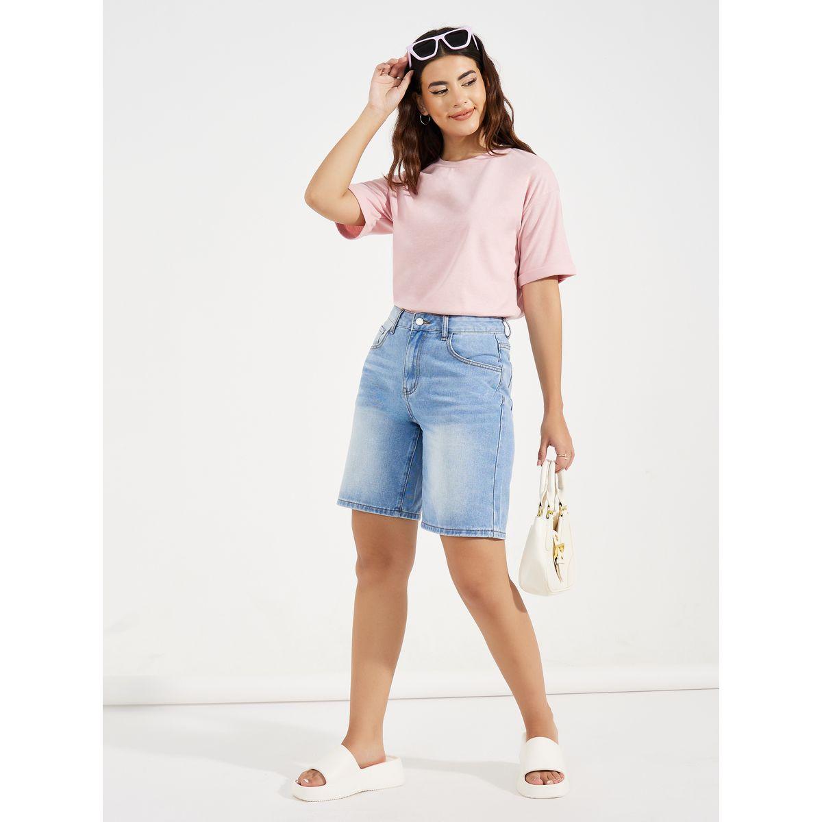Styli Drop Shoulder Turn Up Sleeves Solid T-Shirt-women-clothing-tshirts-image-4
