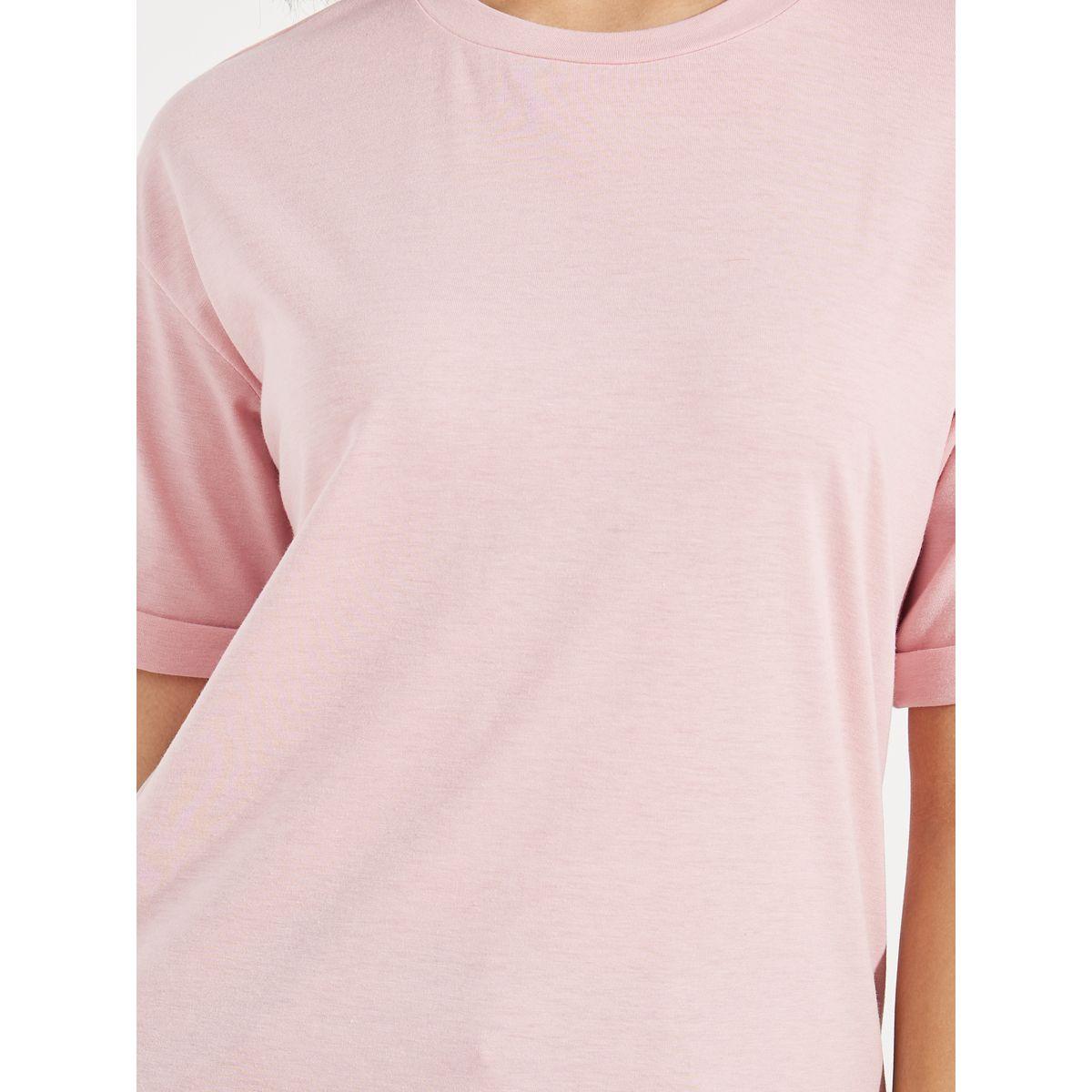 Styli Drop Shoulder Turn Up Sleeves Solid T-Shirt-women-clothing-tshirts-image-5