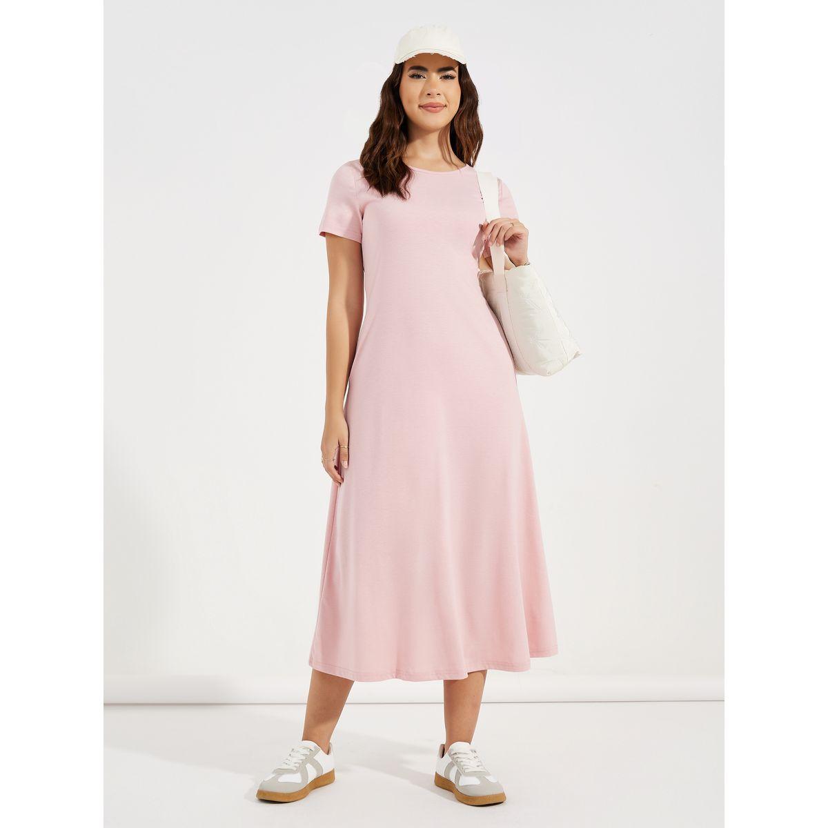 Styli Basic Solid Round Neck Midi Dress-women-clothing-dresses-image-1