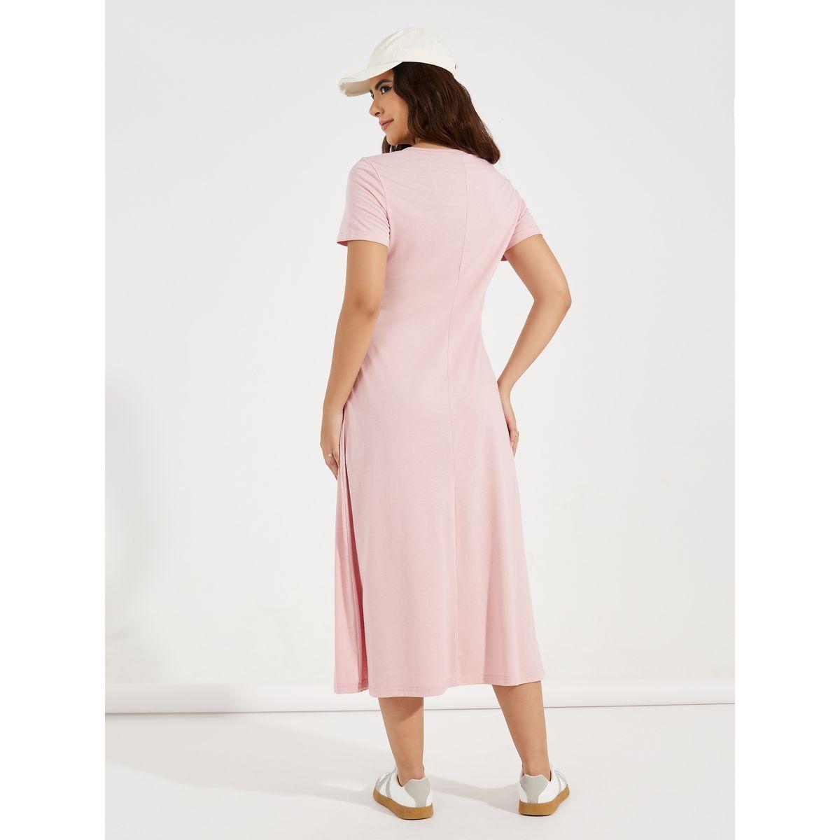 Styli Basic Solid Round Neck Midi Dress-women-clothing-dresses-image-4