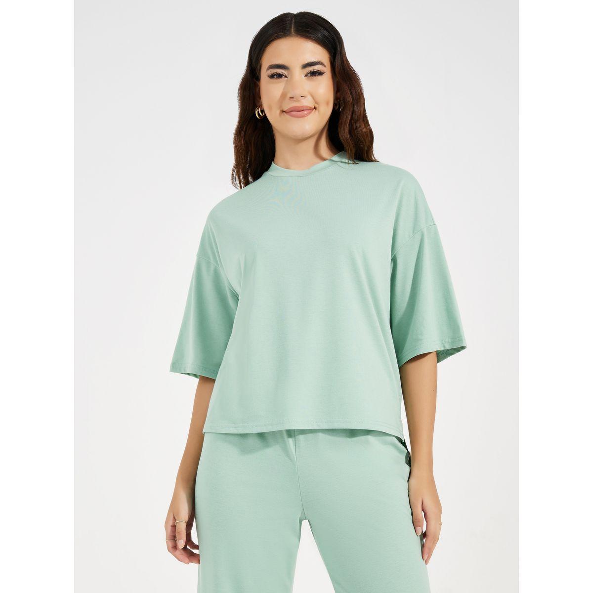 طقم منسق من بنطال بارجل مستقيمة مع تيشيرت بوكسي-women-clothing-coordsets-image-2
