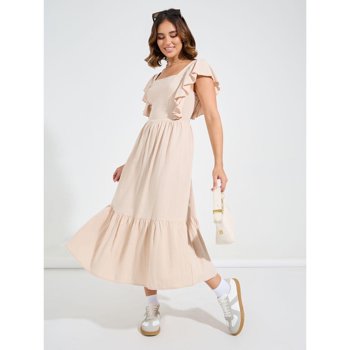 Styli Ruffled Square Neck A-Line Midi Dress-women-clothing-dresses-image-1