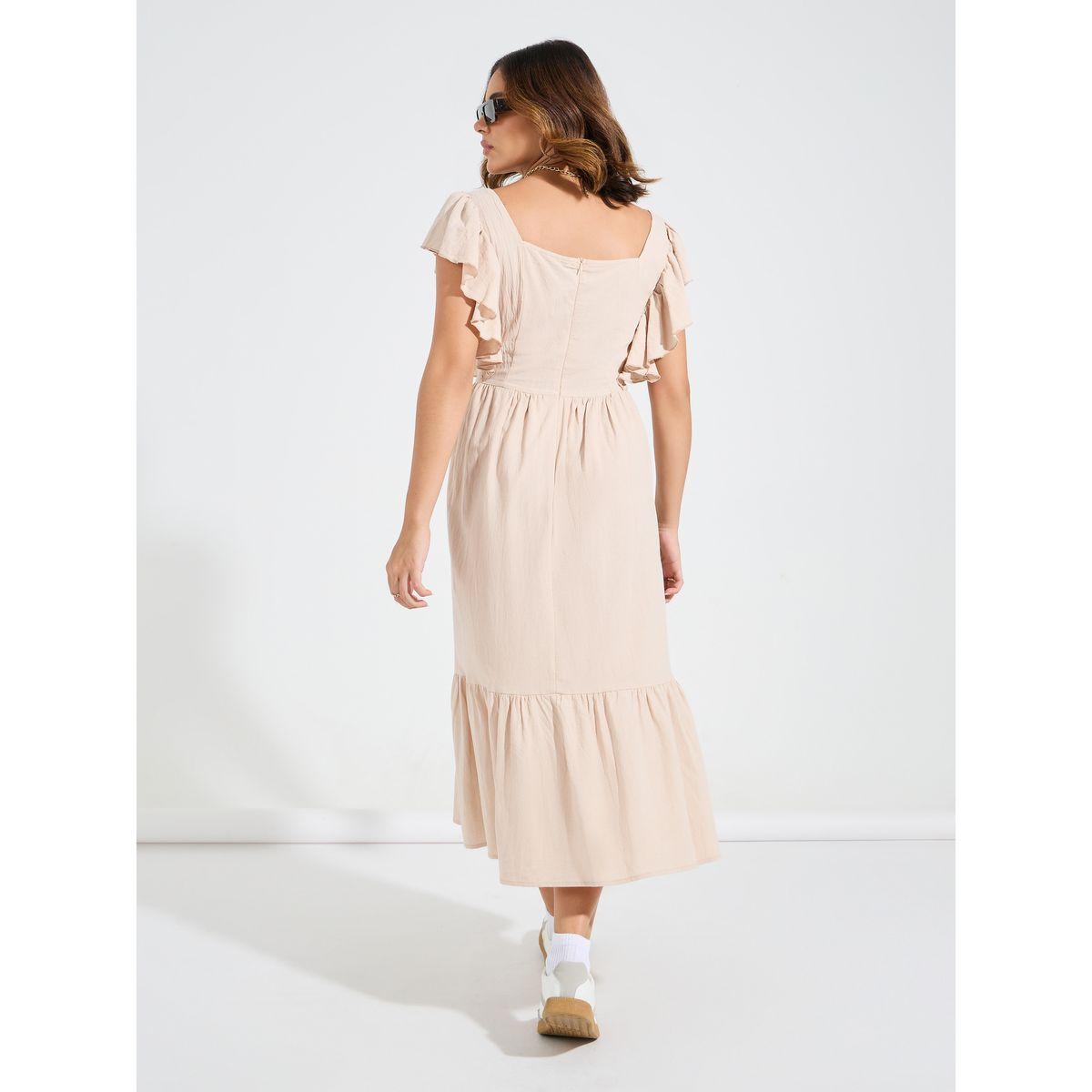 فستان ميدي سادة بكسرات وياقة مربعة-women-clothing-dresses-image-6