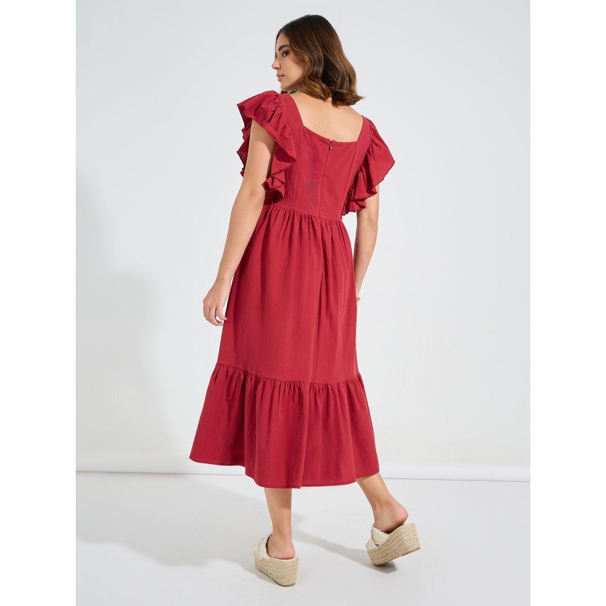 Styli Ruffled Square Neck A-Line Midi Dress-women-clothing-dresses-image-6