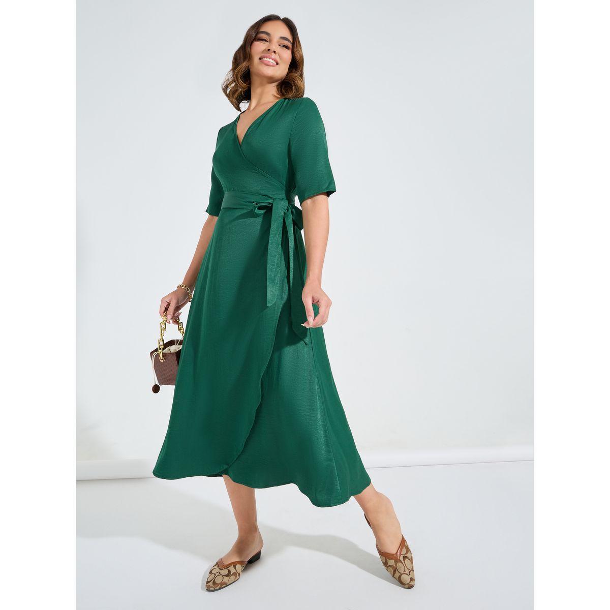 فستان ميدي سادة بنمط لف-women-clothing-dresses-image-1