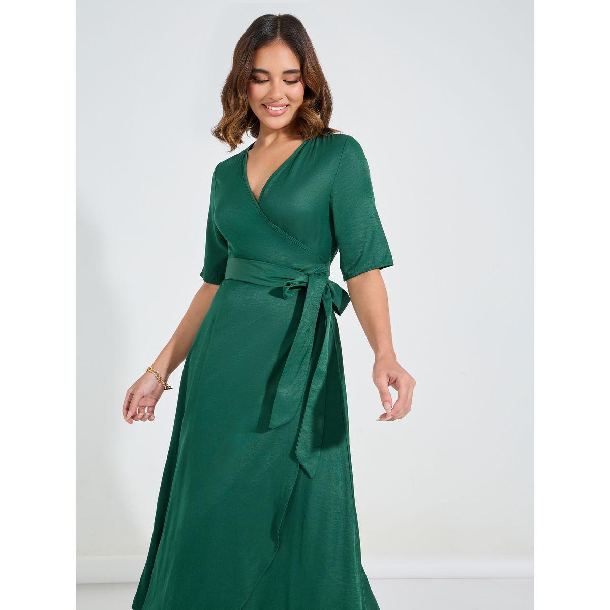 فستان ميدي سادة بنمط لف-women-clothing-dresses-image-2