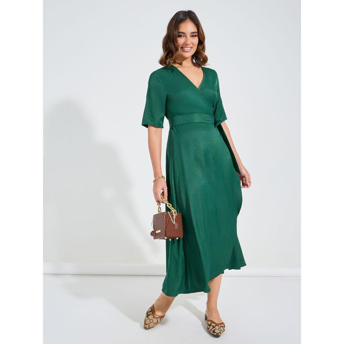 Styli Solid V Neck Wrap Midi Dress-women-clothing-dresses-image-4