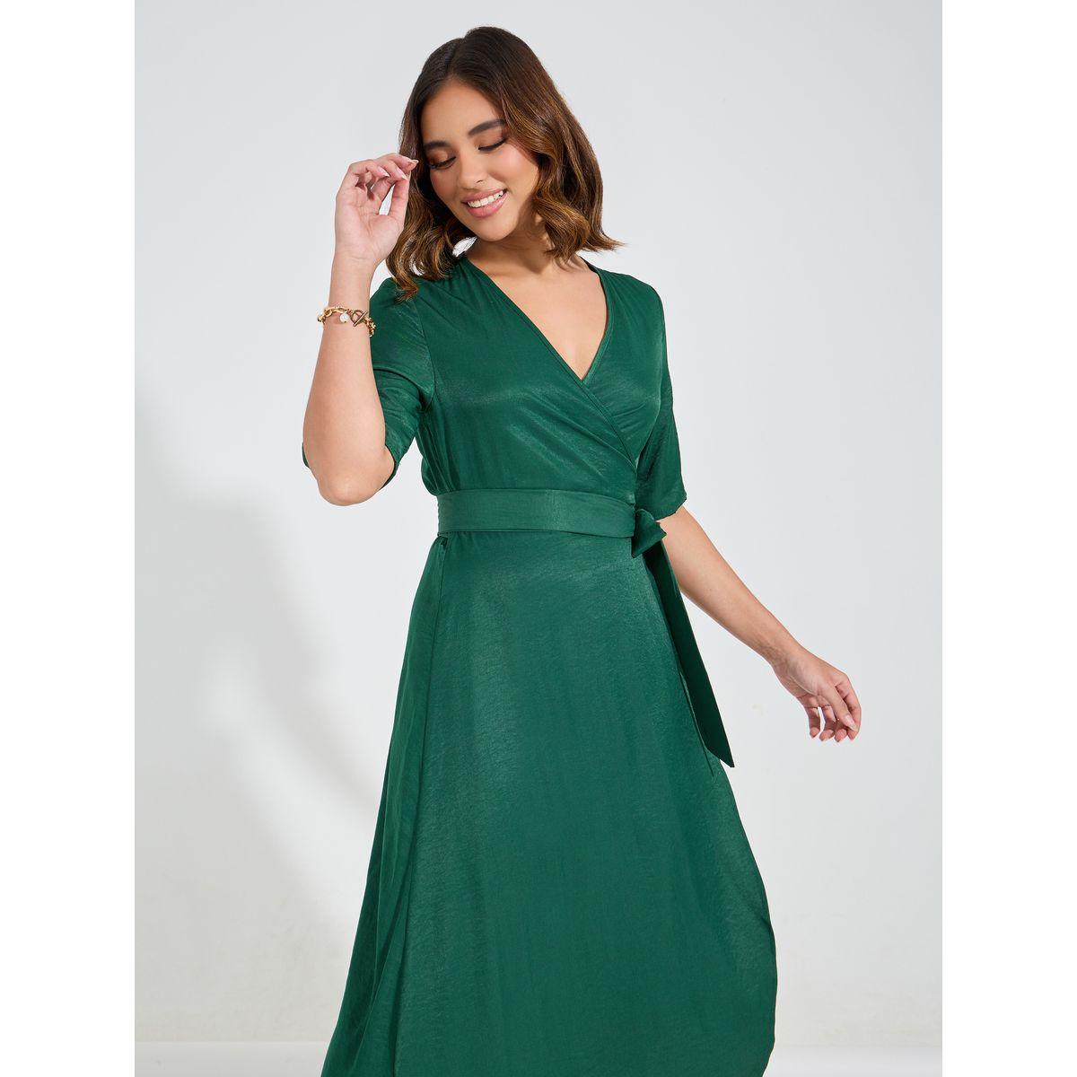 Styli Solid V Neck Wrap Midi Dress-women-clothing-dresses-image-5