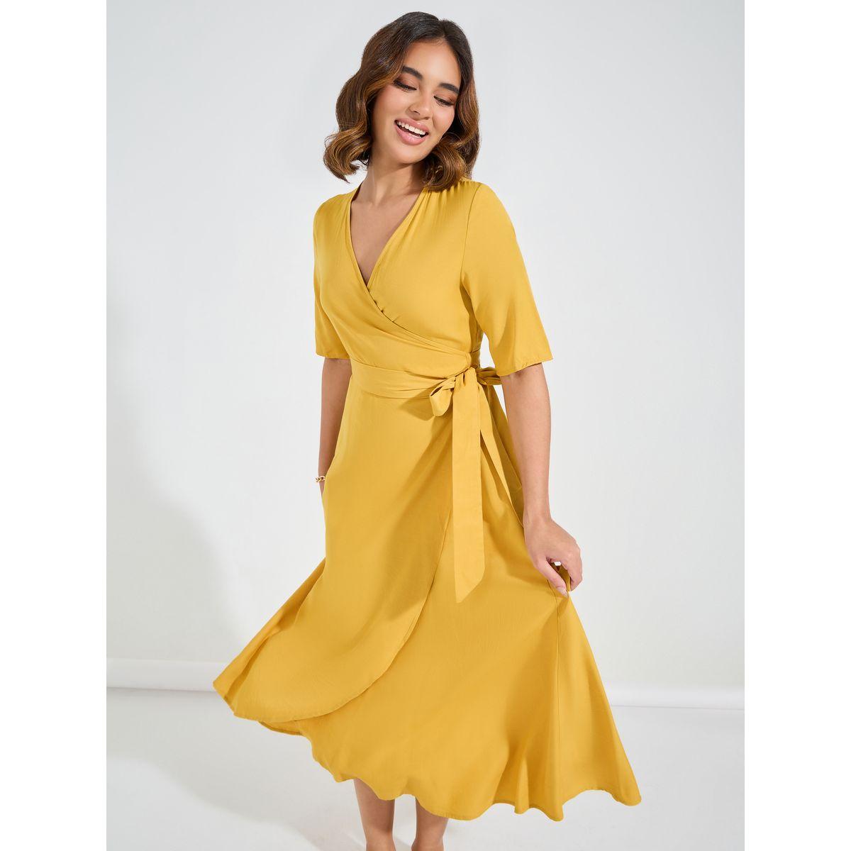 فستان ميدي سادة بنمط لف-women-clothing-dresses-image-5