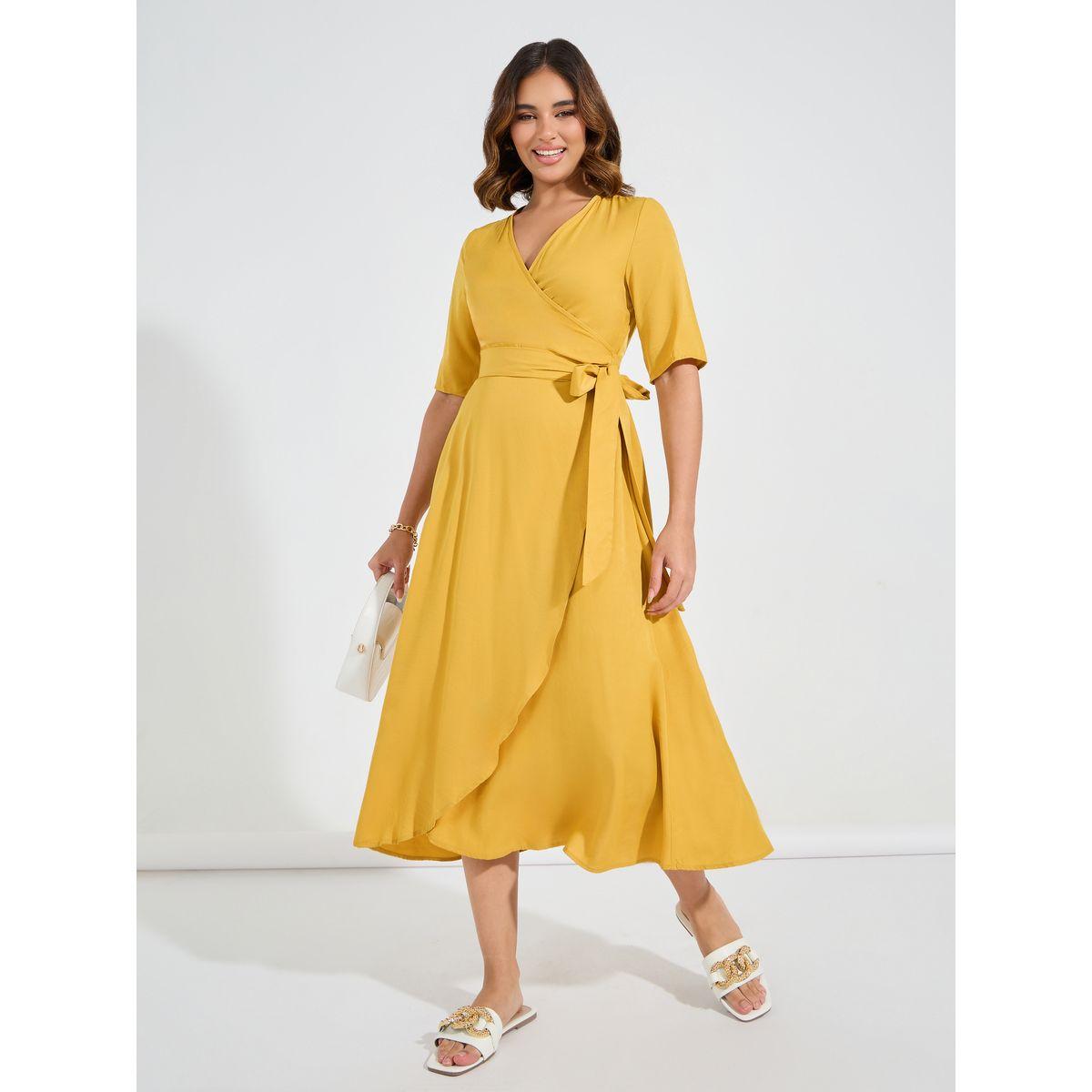 فستان ميدي سادة بنمط لف-women-clothing-dresses-image-3