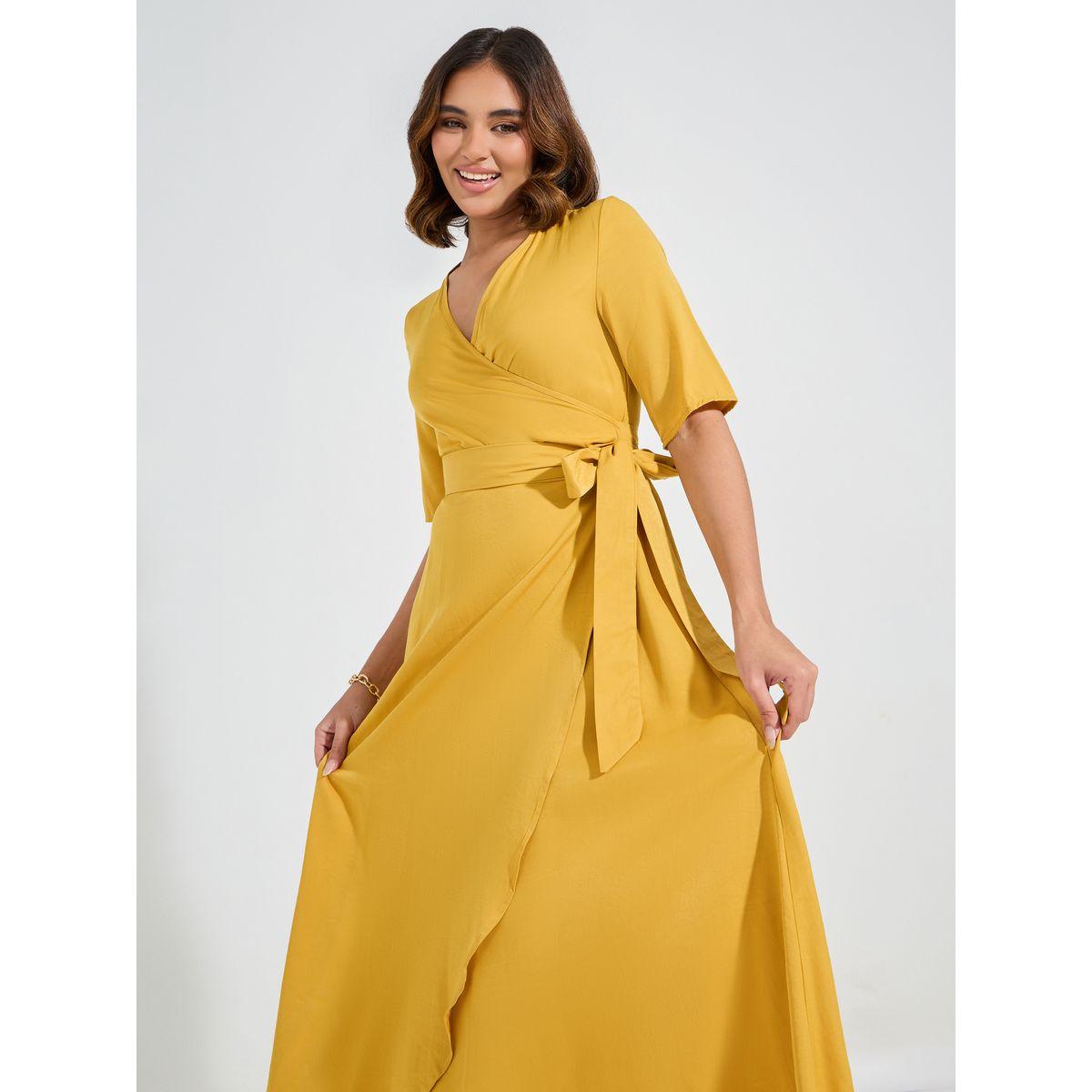 Styli Solid V Neck Wrap Midi Dress-women-clothing-dresses-image-5