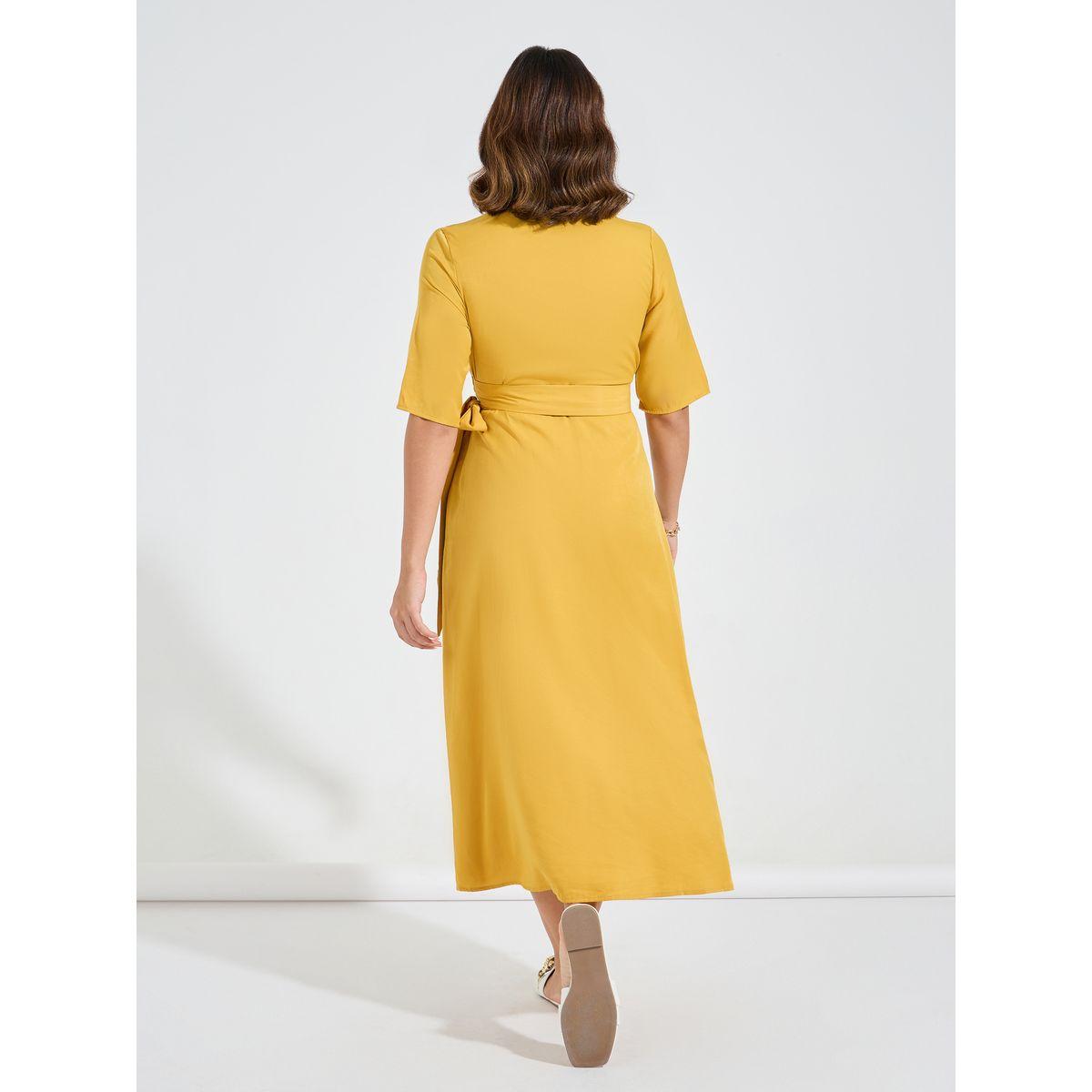 Styli Solid V Neck Wrap Midi Dress-women-clothing-dresses-image-6