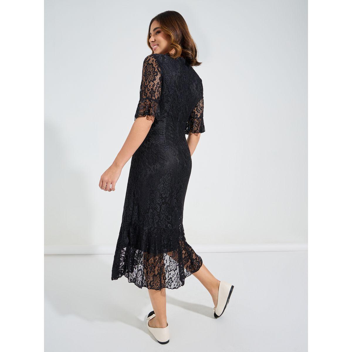 فستان ميدي سادة بتفاصيل دانتيل وكشكش-women-clothing-dresses-image-6