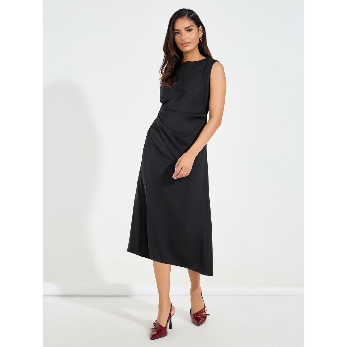 فستان ميدي بلا اكمام مع تفاصيل مزمومة-women-clothing-dresses-image-5