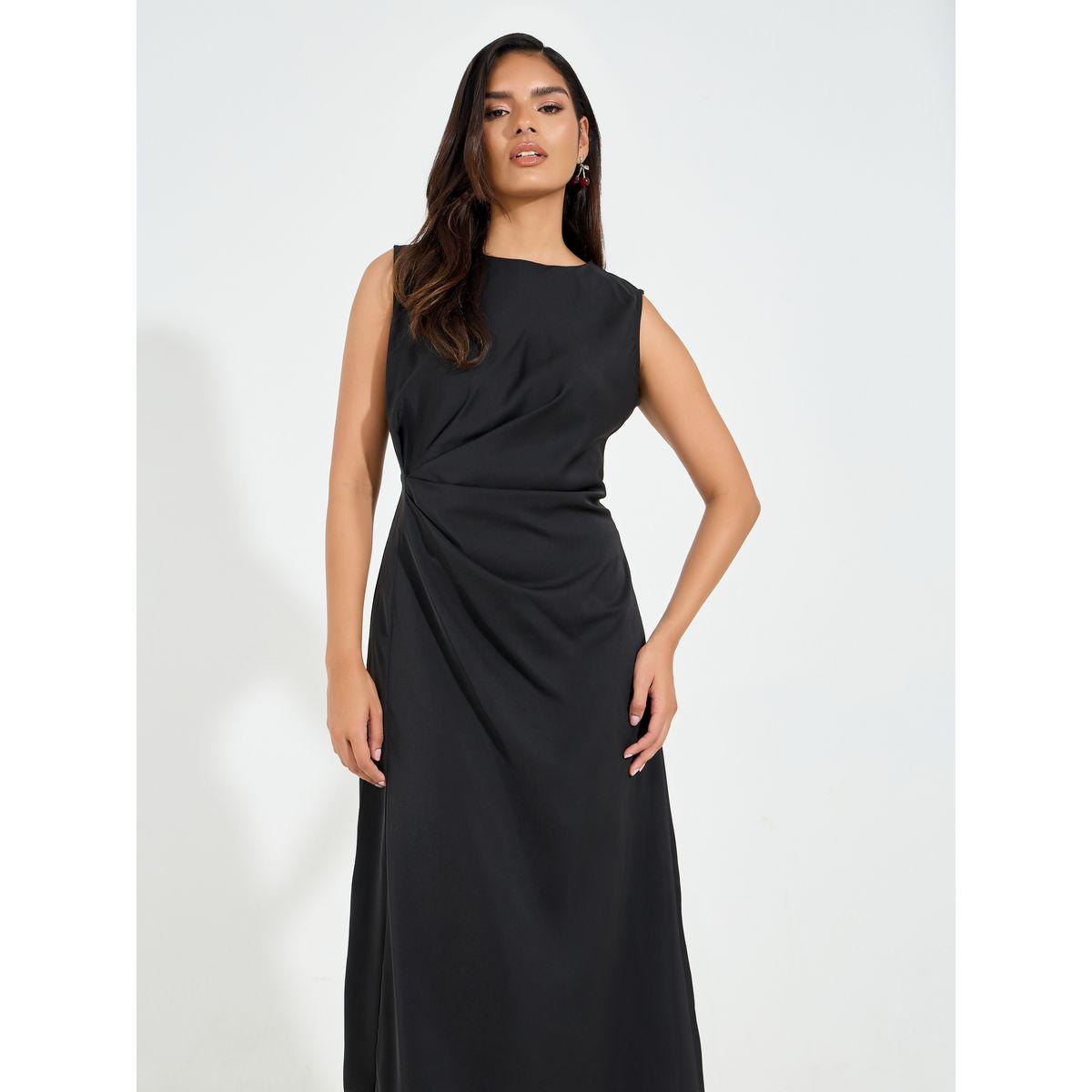 فستان ميدي بلا اكمام مع تفاصيل مزمومة-women-clothing-dresses-image-6