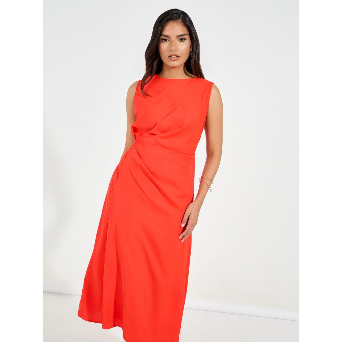 فستان ميدي بلا اكمام مع تفاصيل مزمومة-women-clothing-dresses-image-5