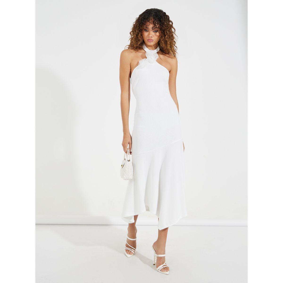 فستان ميدي بياقة هولتر وحافة غير متماثلة الطول-women-clothing-dresses-image-1