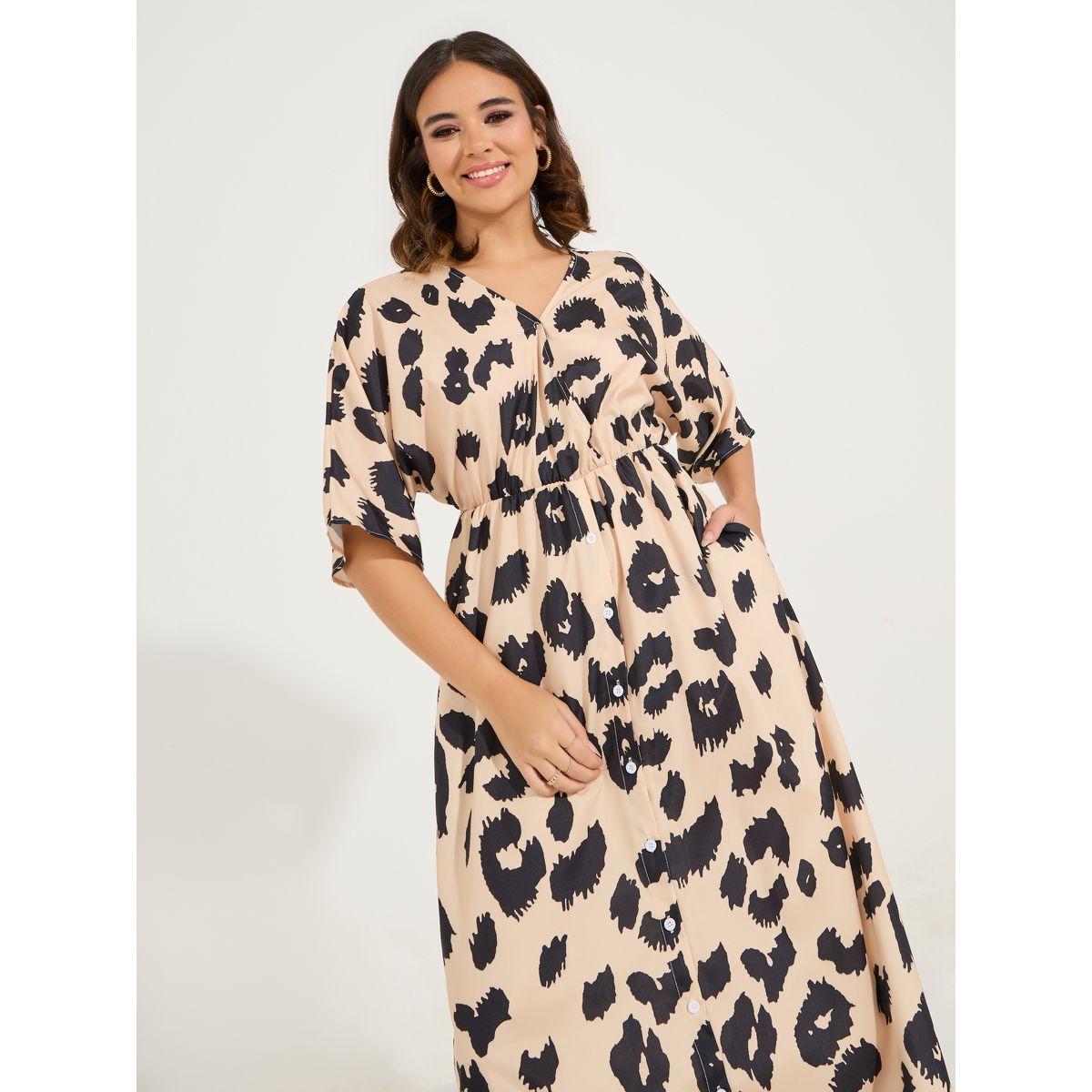 Styli Leopard Print Short Sleeves A-Line Midi Dress-women-clothing-dresses-image-2