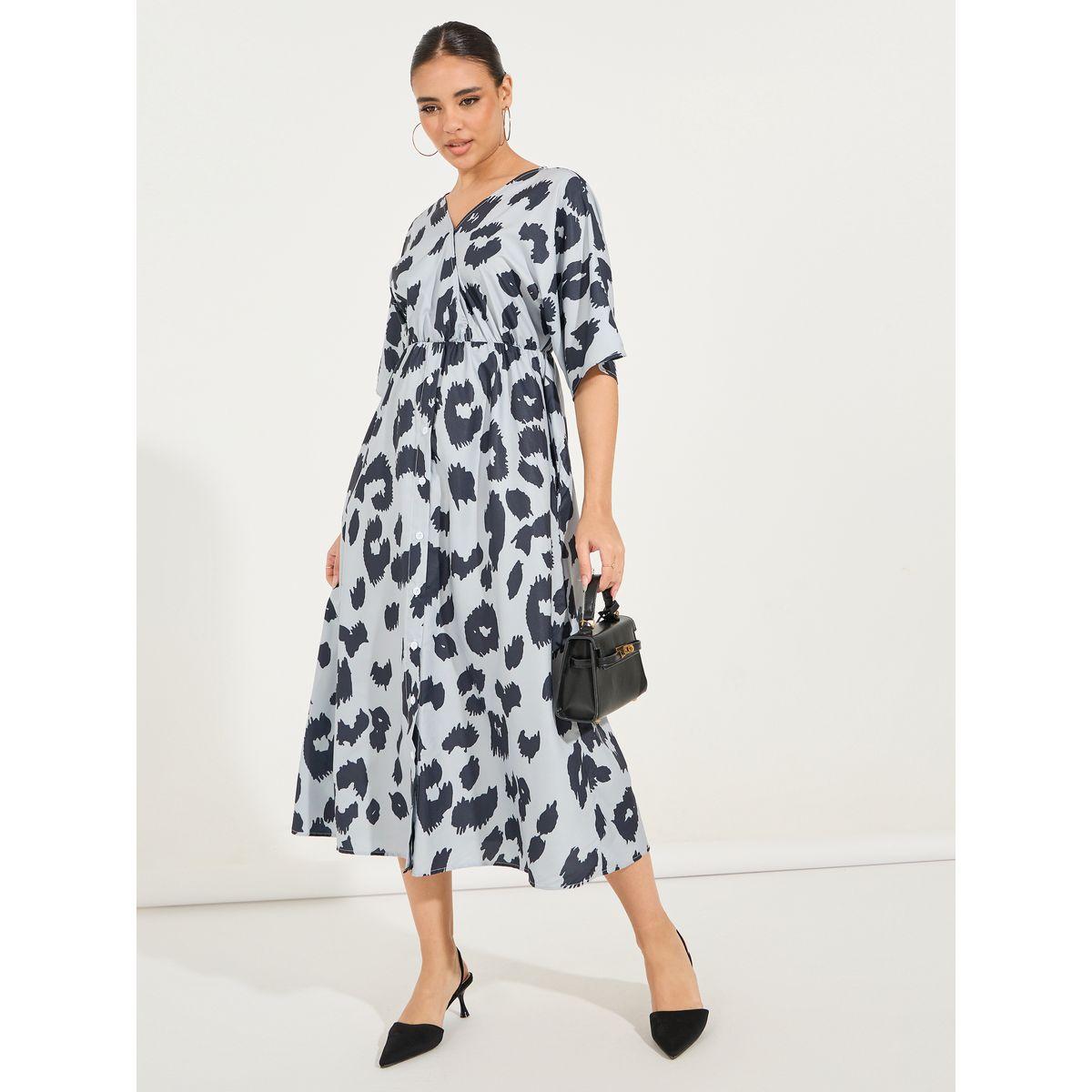 Styli Animal Print Short Sleeves A-Line Midi Dress-women-clothing-dresses-image-1