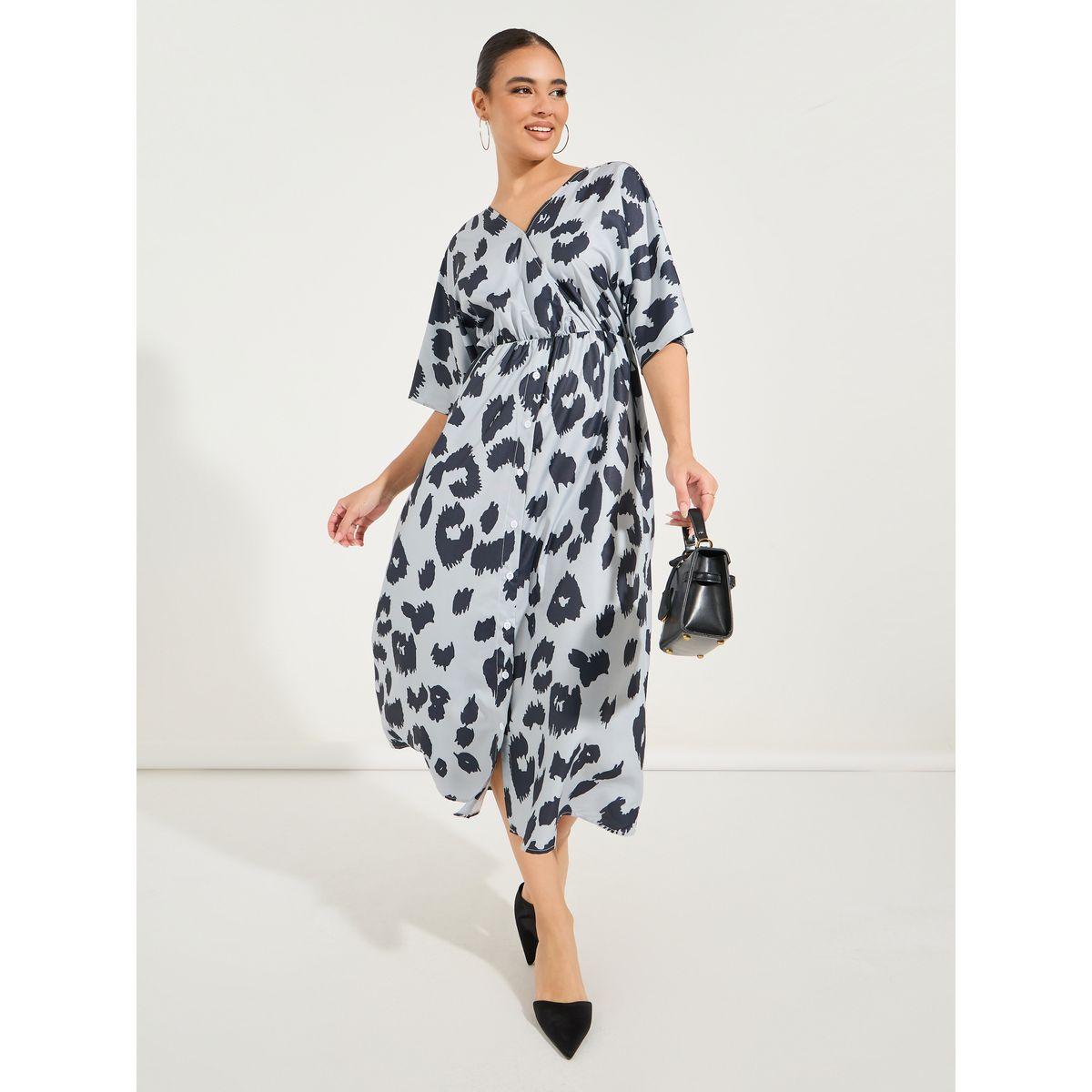Styli Animal Print Short Sleeves A-Line Midi Dress-women-clothing-dresses-image-2