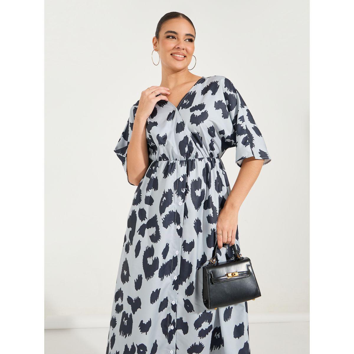فستان ميدي بطبعة حيوان مع اكمام قصيرة-women-clothing-dresses-image-3
