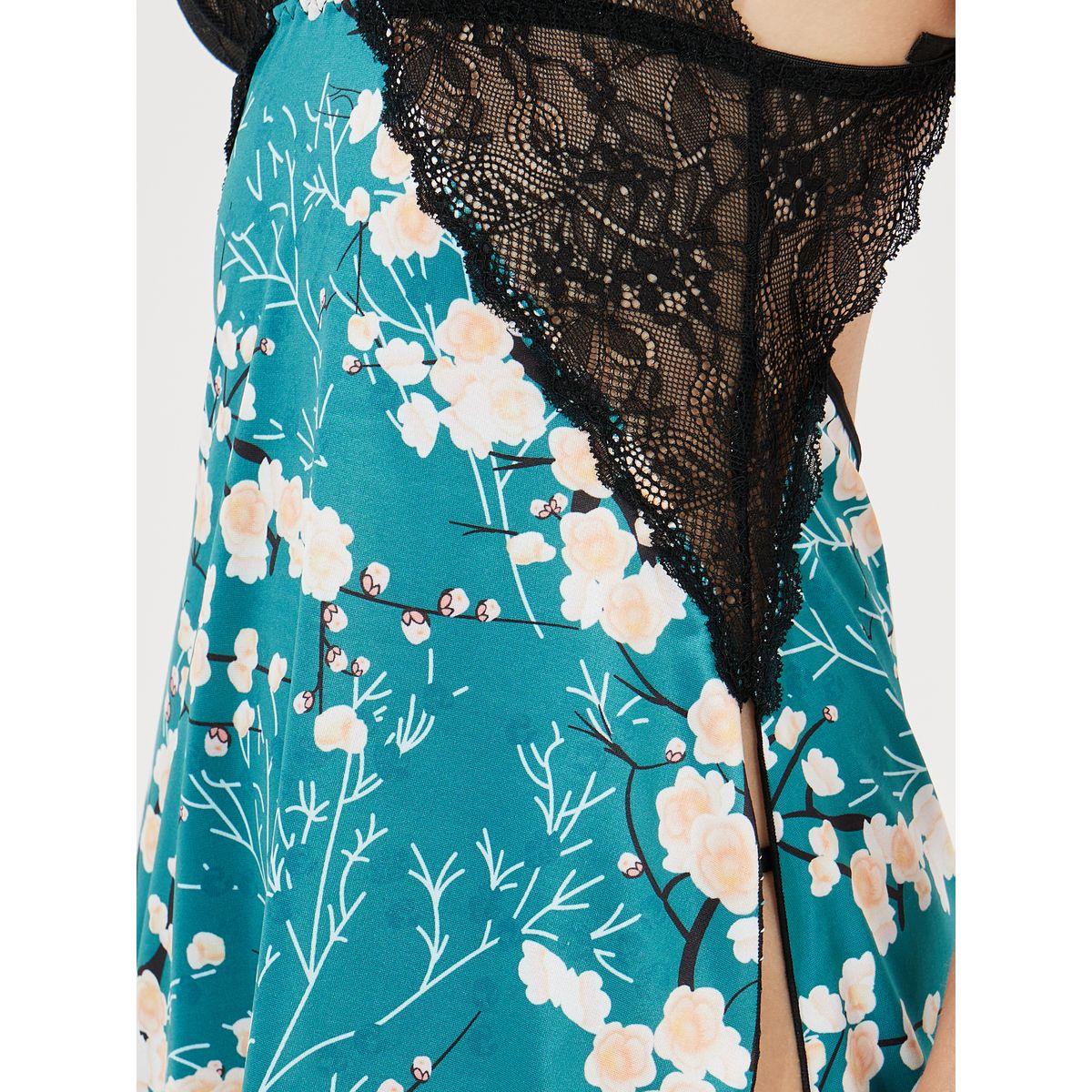 قميص نوم ساتان بطبعة زهور مع دانتيل-women-clothing-lingerie-babydollsandbodysuits-image-2