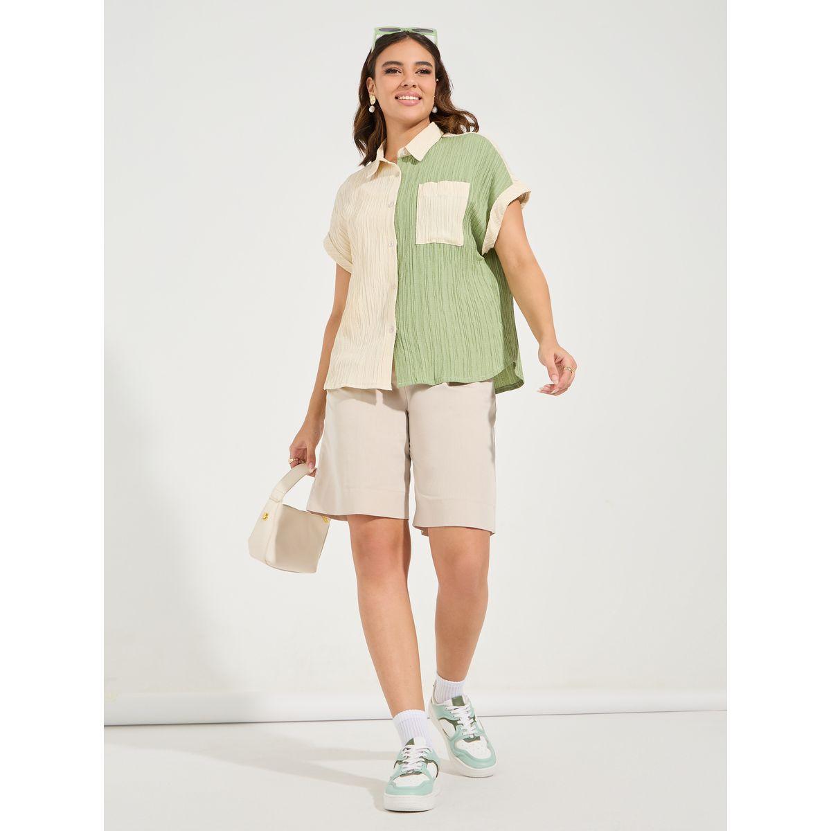 بلوزة بنمط كتل الالوان وتفاصيل بارزة الملمس-women-clothing-shirtsandblouses-shirts-image-2