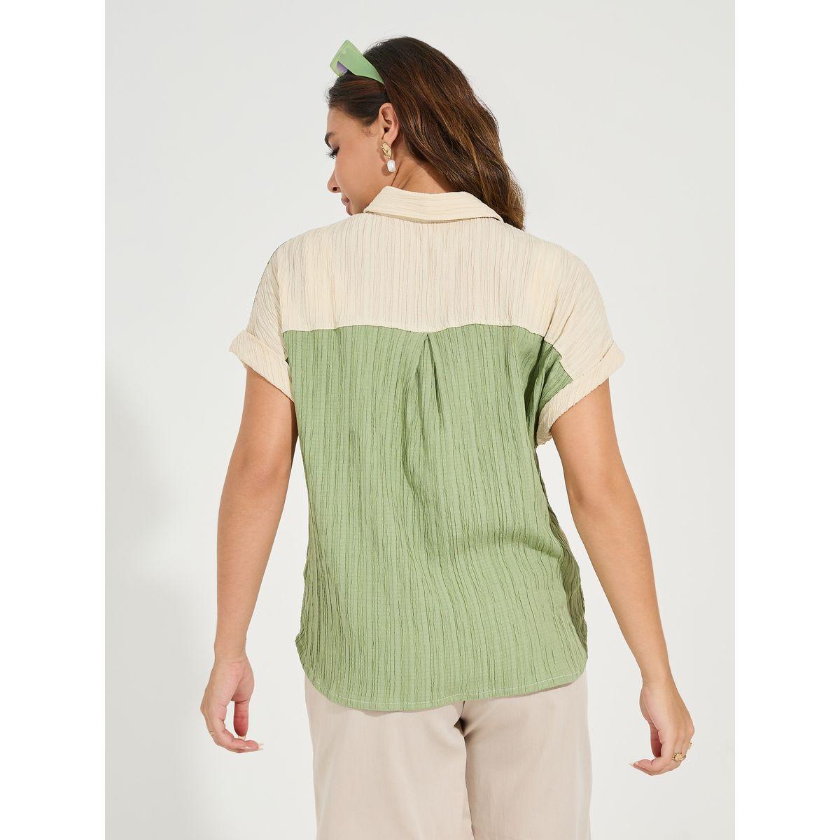 بلوزة بنمط كتل الالوان وتفاصيل بارزة الملمس-women-clothing-shirtsandblouses-shirts-image-4