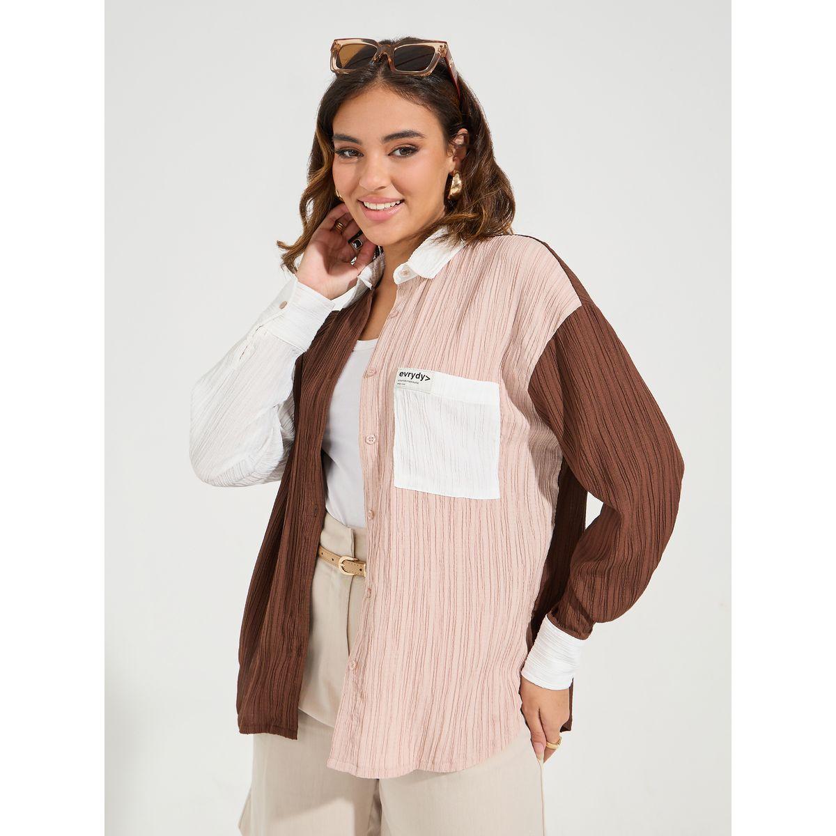 Styli Elevate Color Block Textured Oversized Shirt-women-clothing-shirtsandblouses-shirts-image-3