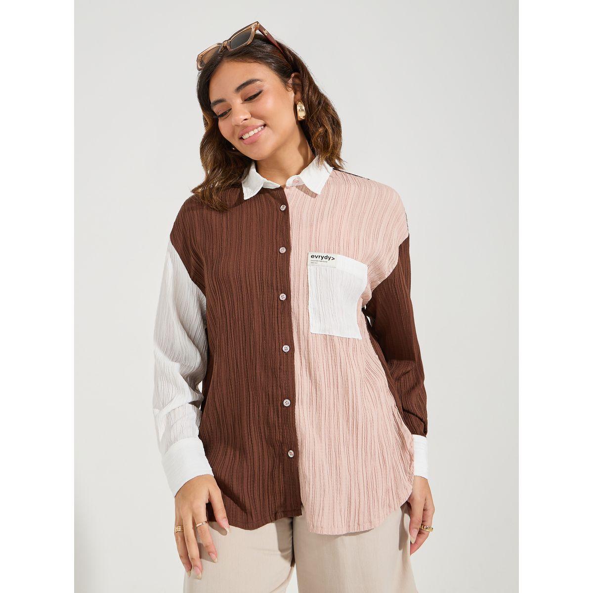 Styli Elevate Color Block Textured Oversized Shirt-women-clothing-shirtsandblouses-shirts-image-4