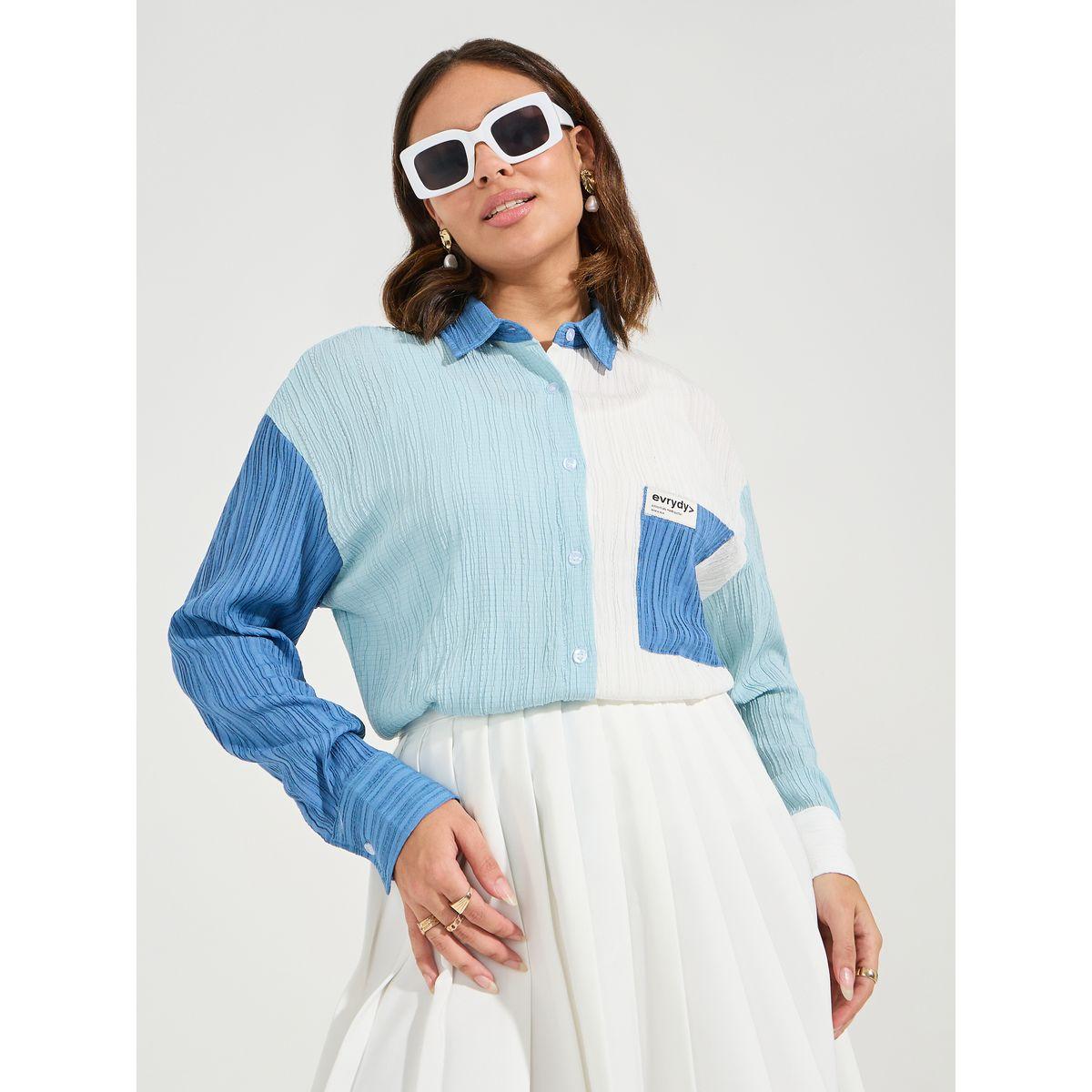 Styli Elevate Color Block Textured Oversized Shirt-women-clothing-shirtsandblouses-shirts-image-1