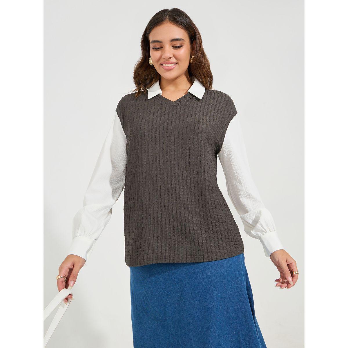Styli Elevate Knit Oversized Regular Length Shirt-women-clothing-shirtsandblouses-shirts-image-3