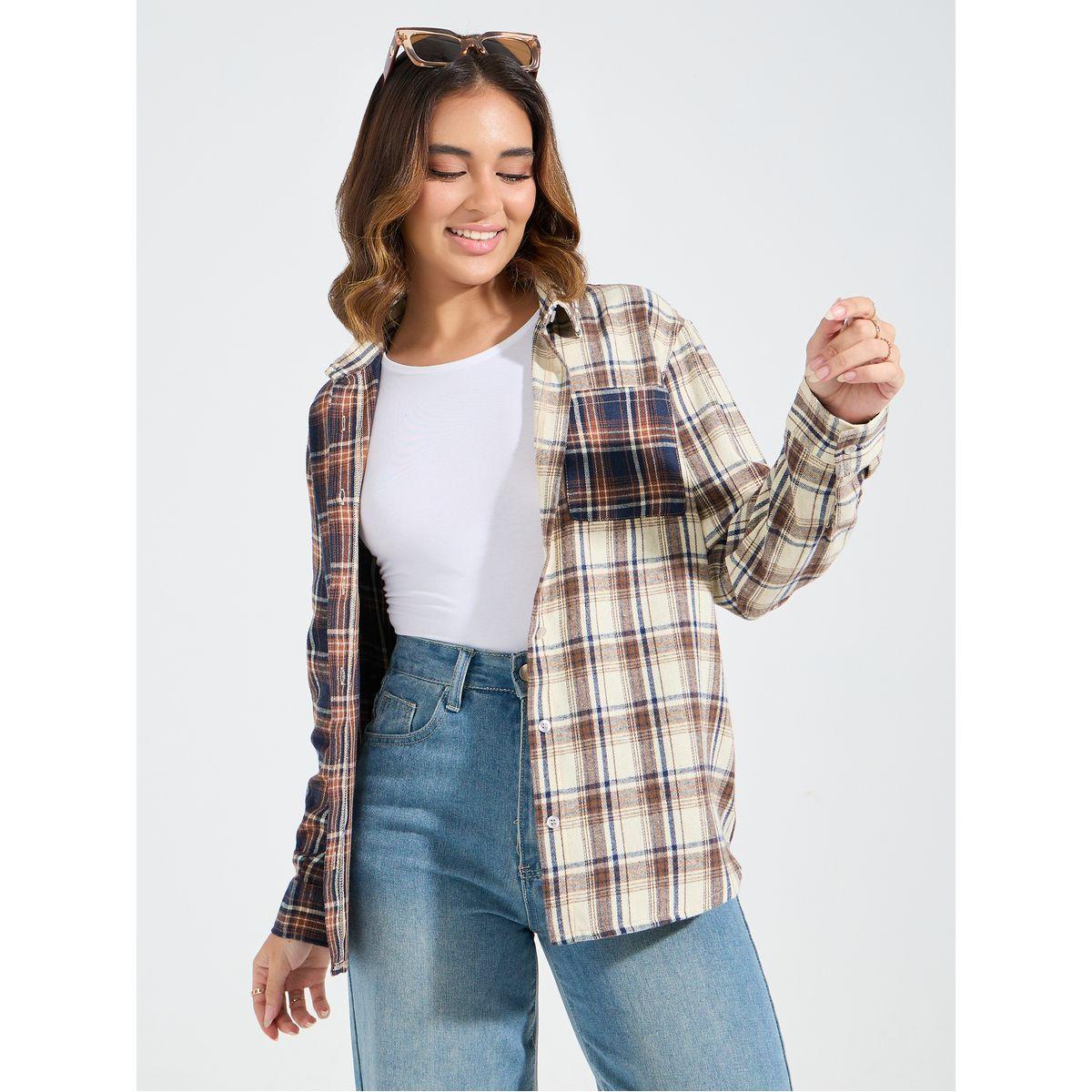 Styli Elevate Contrast Checked Print Oversized Shirt-women-clothing-shirtsandblouses-shirts-image-3