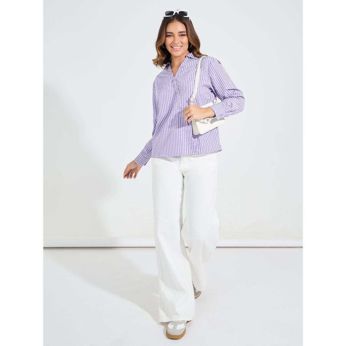 Styli Elevate Striped Oversized Shirt with Asymmetric Button-women-clothing-shirtsandblouses-shirts-image-2